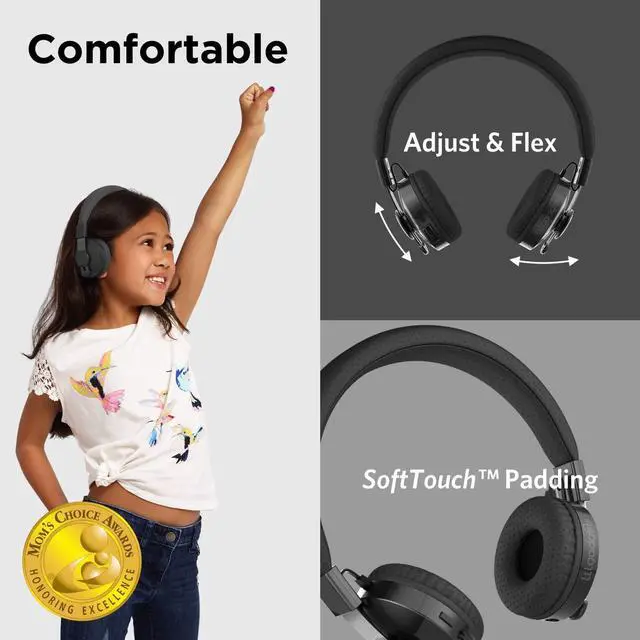 Alt view image 2 of 5 - LilGadgets Untangled Pro On-Ear Kids Wireless Headphone for School, Microphone, Volume Limited, SharePort Technology, SoftTouch Padding, Black Bluetooth Headphones