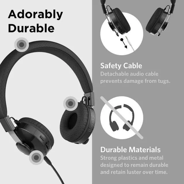 Alt view image 3 of 5 - LilGadgets Untangled Pro On-Ear Kids Wireless Headphone for School, Microphone, Volume Limited, SharePort Technology, SoftTouch Padding, Black Bluetooth Headphones
