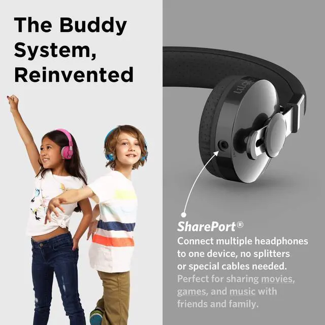 Alt view image 5 of 5 - LilGadgets Untangled Pro On-Ear Kids Wireless Headphone for School, Microphone, Volume Limited, SharePort Technology, SoftTouch Padding, Black Bluetooth Headphones