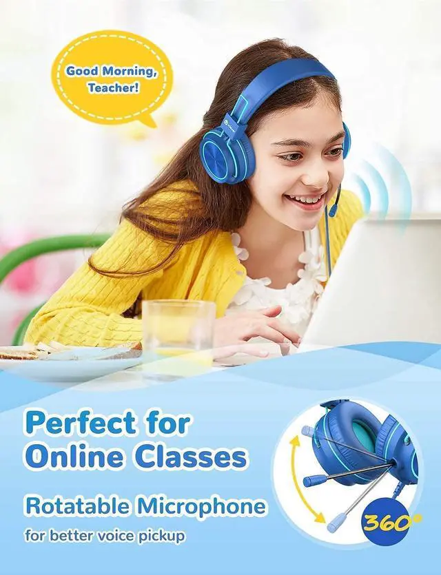 Alt view image 2 of 5 - iClever HS22 Kids Headphones with Microphone & HS21 Kids Headphones with Rotatable Extendable Mic Bundles- Wired Foldable Stereo Headset for School/Tablet/Travel/