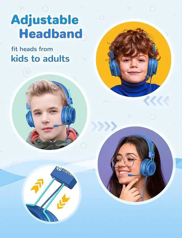 Alt view image 4 of 5 - iClever HS22 Kids Headphones with Microphone & HS21 Kids Headphones with Rotatable Extendable Mic Bundles- Wired Foldable Stereo Headset for School/Tablet/Travel/