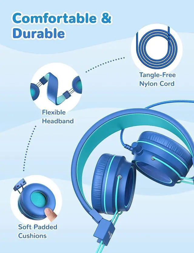 Alt view image 5 of 5 - iClever HS22 Kids Headphones with Microphone & HS21 Kids Headphones with Rotatable Extendable Mic Bundles- Wired Foldable Stereo Headset for School/Tablet/Travel/