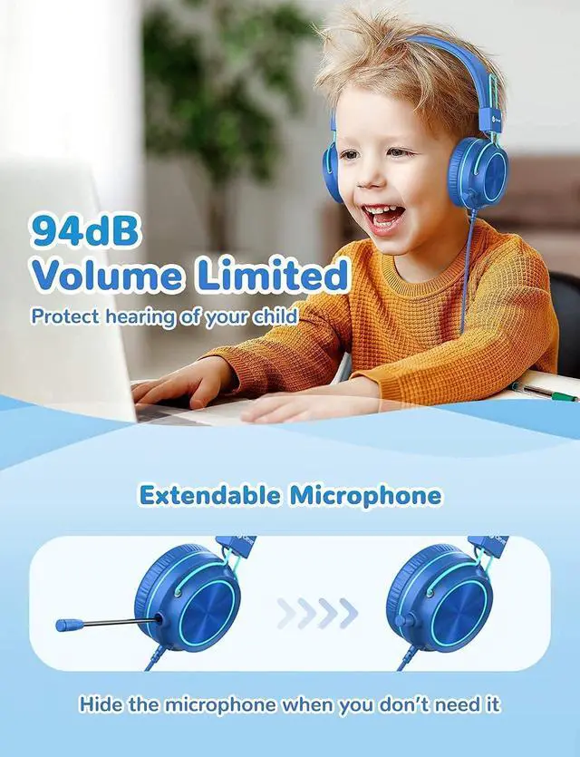Alt view image 3 of 5 - iClever HS22 Kids Headphones with Microphone & HS21 Kids Headphones with Rotatable Extendable Mic Bundles- Wired Foldable Stereo Headset for School/Tablet/Travel/