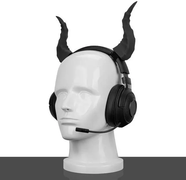 Alt view image 3 of 5 - Geekria 3D Printed Demon Horns for Over Ear Headphone, Handmade Devil Horns Headband, Headphone Adjustable Accessories, Cosplay Ears Attachment in Various Dress Up Party Halloween (Black)