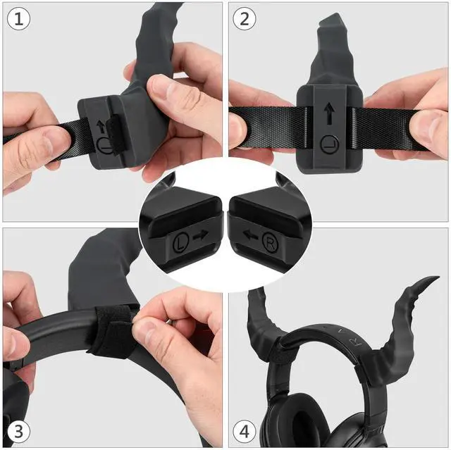 Alt view image 5 of 5 - Geekria 3D Printed Demon Horns for Over Ear Headphone, Handmade Devil Horns Headband, Headphone Adjustable Accessories, Cosplay Ears Attachment in Various Dress Up Party Halloween (Black)
