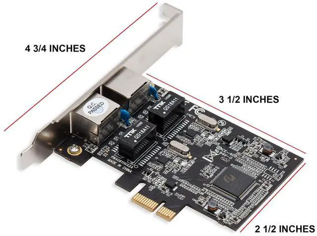 Alt view image 3 of 5 - Syba 2 Port Gigabit Ethernet PCI-e x1 Network Interface Card 10/100/1000Mbps LAN Adapter Controller RTL8111E