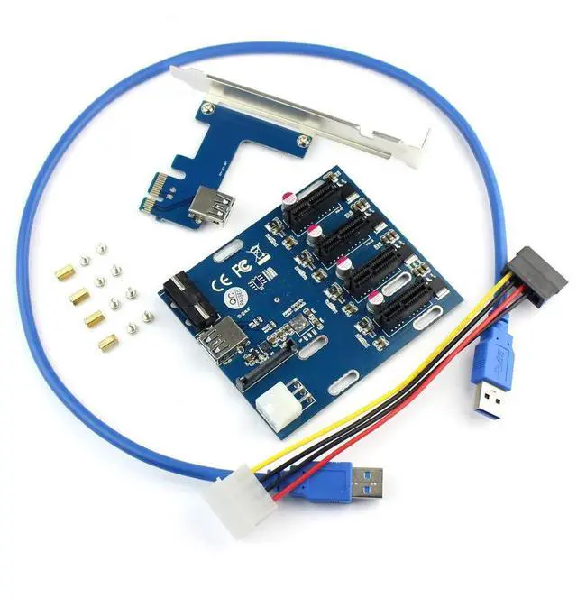 Main image of JMT PCIe 1 to 4 PCI Express 1X Slots Riser Card Mini ITX to External 4 PCI-e Slot Adapter PCIe Port Multiplier Card
