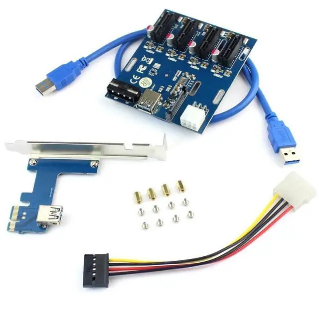 Alt view image 3 of 5 - JMT PCIe 1 to 4 PCI Express 1X Slots Riser Card Mini ITX to External 4 PCI-e Slot Adapter PCIe Port Multiplier Card