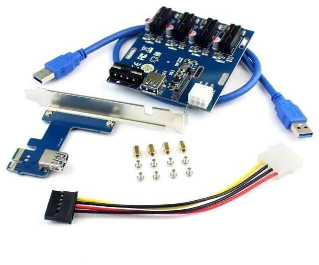 Alt view image 4 of 5 - JMT PCIe 1 to 4 PCI Express 1X Slots Riser Card Mini ITX to External 4 PCI-e Slot Adapter PCIe Port Multiplier Card