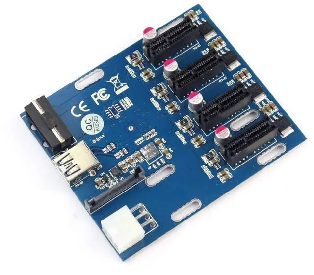 Alt view image 5 of 5 - JMT PCIe 1 to 4 PCI Express 1X Slots Riser Card Mini ITX to External 4 PCI-e Slot Adapter PCIe Port Multiplier Card