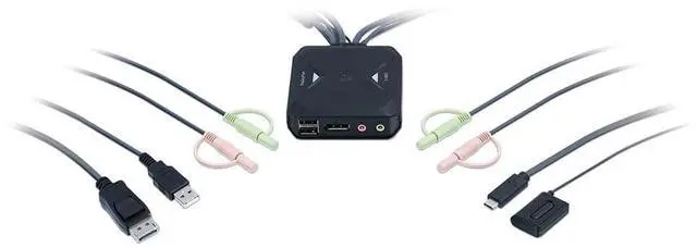 Alt view image 2 of 5 - IOGEAR 2-Port 4K KVM Switch with DisplayPort and USB-C  4096x2160 60Hz  Built-in Cables  USB Hub  Remote Switch Button  USB-C & DisplayPort Combo (GCS82DPC)