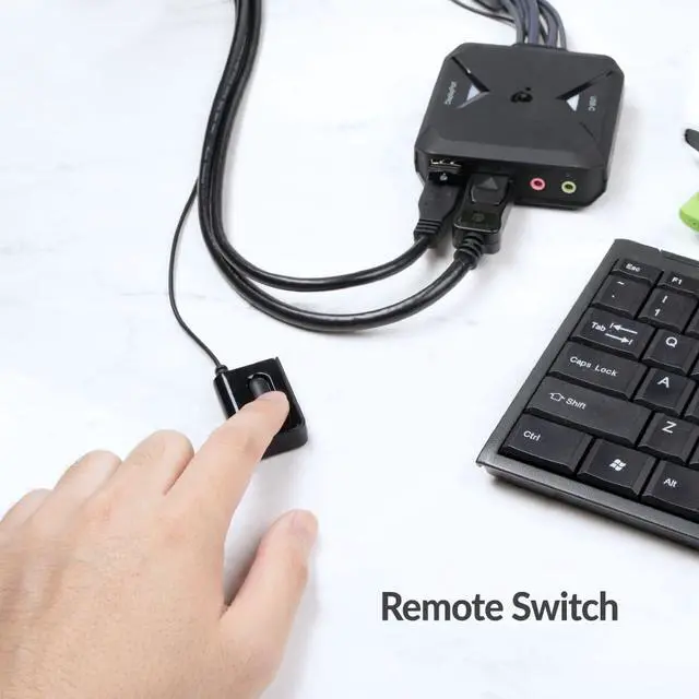 Alt view image 5 of 5 - IOGEAR 2-Port 4K KVM Switch with DisplayPort and USB-C  4096x2160 60Hz  Built-in Cables  USB Hub  Remote Switch Button  USB-C & DisplayPort Combo (GCS82DPC)