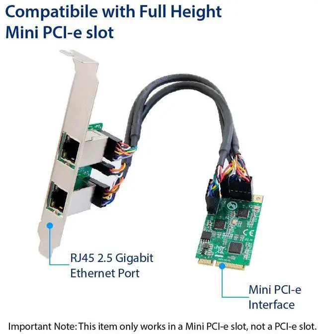 Alt view image 4 of 5 - IO CREST Dual 2.5 Gigabit Mini PCIe Ethernet Network Expansion Card, Green (SI-MPE24079)