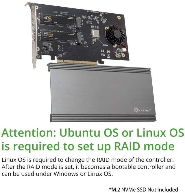 Alt view image 2 of 5 - IO CREST Dual M.2 NVMe Ports RAID to PCIe 3.0 x16 Interface (x8 Bandwidth) Bifurcation Riser Controller - SI-PEX40158