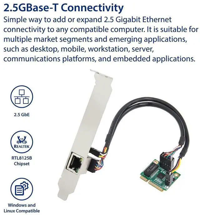 Alt view image 2 of 5 - IO CREST 2.5 Gigabit Ethernet Mini PCI-E Network Controller Card 10/100/1000/25000 Mbps RJ45 LAN Adapter Converter for Desktop PC,SI-MPE24073