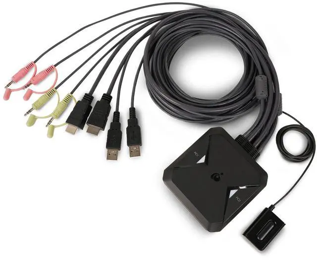 Main image of IOGEAR 2-Port 4K USB HDMI Cable KVM Switch with Remote - 4096x2160 @60Hz 2560x1440 @144Hz - USB Hub Peripheral Sharing  2 Computers Share 1 Keyboard Mouse and Monitor - Attached Cables  GCS92HU