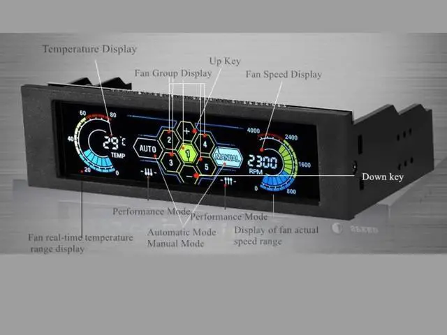 Alt view image 4 of 5 - 5-Fans Speed Computer Fan Controller CPU Temperature Sensor PC Cooling Fan Controller Front Panel Date Time Temperature Display Drive Bay