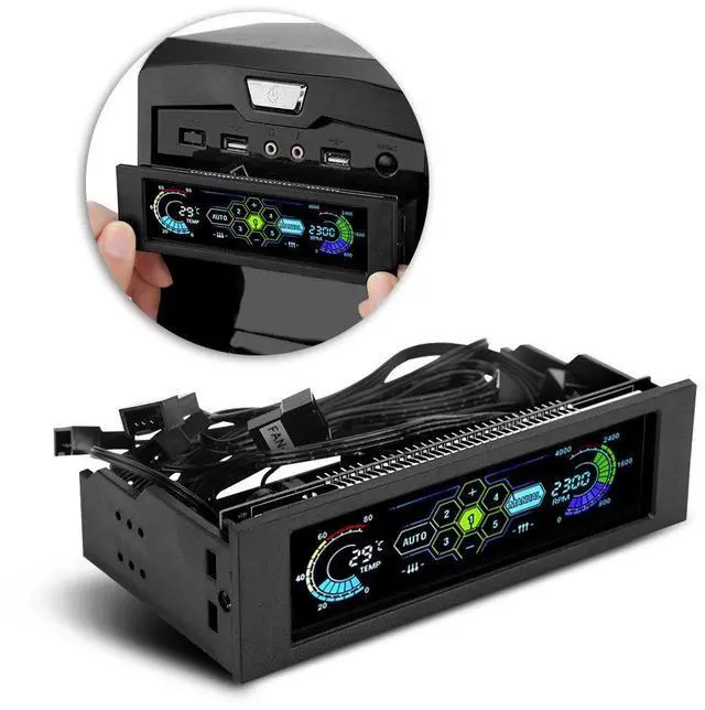 Main image of 5-Fans Speed Computer Fan Controller CPU Temperature Sensor PC Cooling Fan Controller Front Panel Date Time Temperature Display Drive Bay