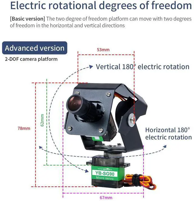 Alt view image 4 of 5 - Yahboom Digital Servo 2DOF Multi-Angle Steering Gimbal Electric 2 Degrees of Freedom Camera PTZ with LED Light for DIY Robot Car (2DOF Basic Ver)