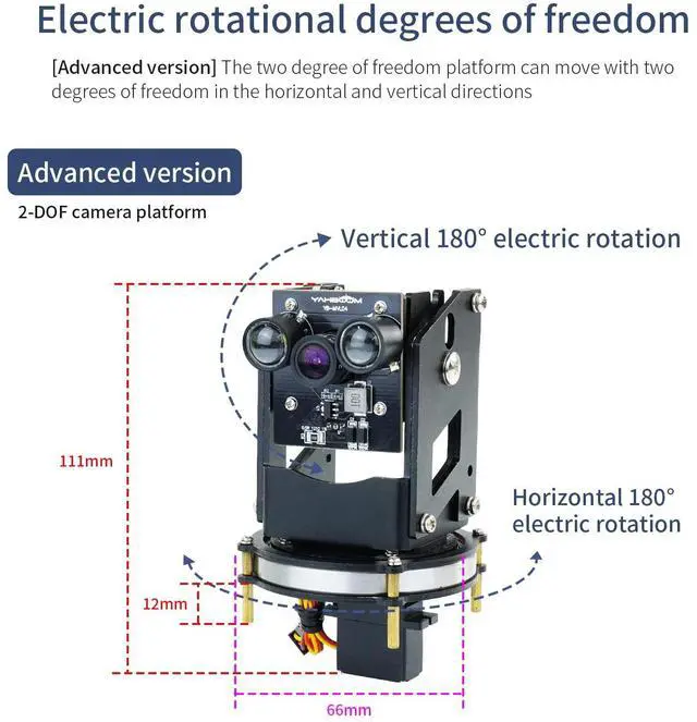 Alt view image 4 of 5 - Yahboom Digital Servo Multi-Angle Steering Gimbal Electric 2 Degrees of Freedom DOF Camera PTZ with LED Light for DIY Robot Car (2DOF Advanced Ver)