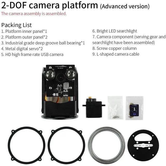Alt view image 5 of 5 - Yahboom Digital Servo Multi-Angle Steering Gimbal Electric 2 Degrees of Freedom DOF Camera PTZ with LED Light for DIY Robot Car (2DOF Advanced Ver)