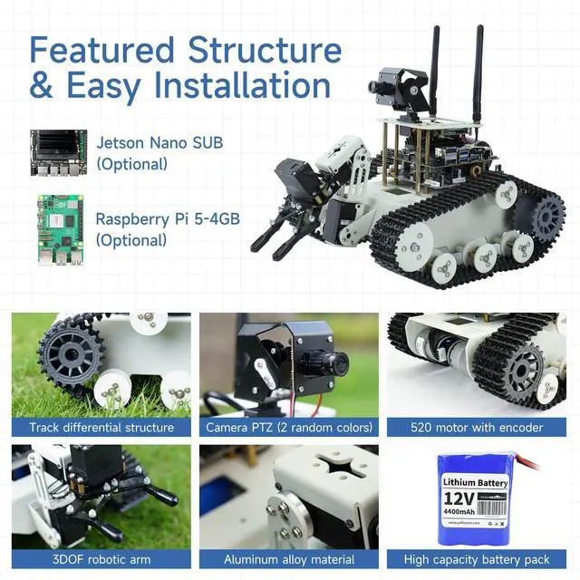 Alt view image 5 of 5 - Yahboom DIY Programmable Project ROS Starter Tank Chassis Robot with AI Camera for Jetson Nano B01 Recognition Tracking OpenCV MediaPipe (Transbot-SE Without Nano)