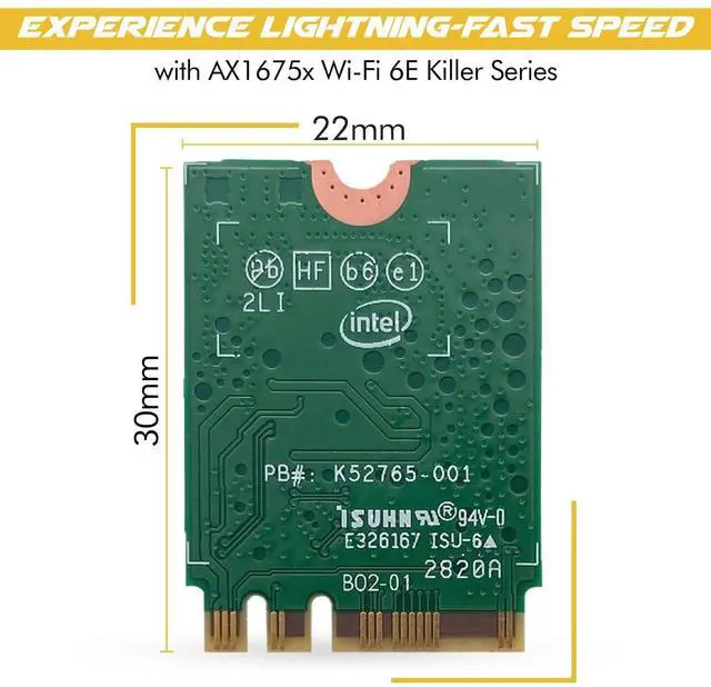Alt view image 2 of 5 - HighZer0 Electronics AX1675x Killer Series Upgraded WiFi 6E Adapter | Gaming WiFi Adapter | M.2 WiFi Card | 2.4 Gbps WiFi for PC | Supports Bluetooth 5.3 & Intel, AMD with Windows 10+, Linux