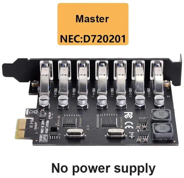 Alt view image 3 of 5 - Xiwai 7 Ports PCI-E to USB 3.0 HUB PCI Express Expansion Card Adapter 5Gbps for Motherboard