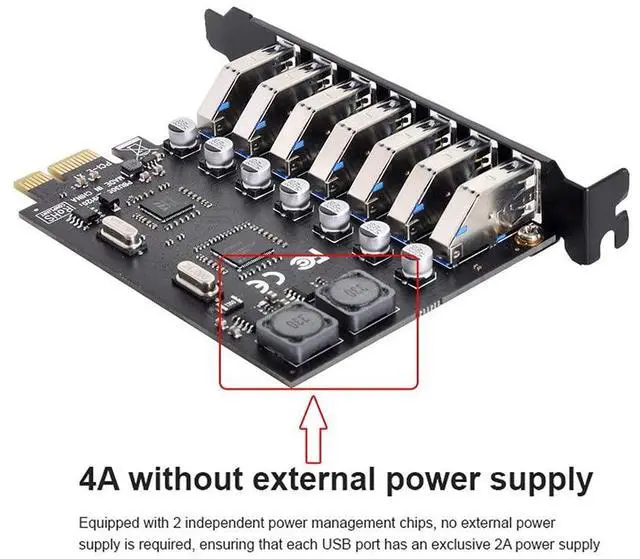 Alt view image 4 of 5 - Xiwai 7 Ports PCI-E to USB 3.0 HUB PCI Express Expansion Card Adapter 5Gbps for Motherboard