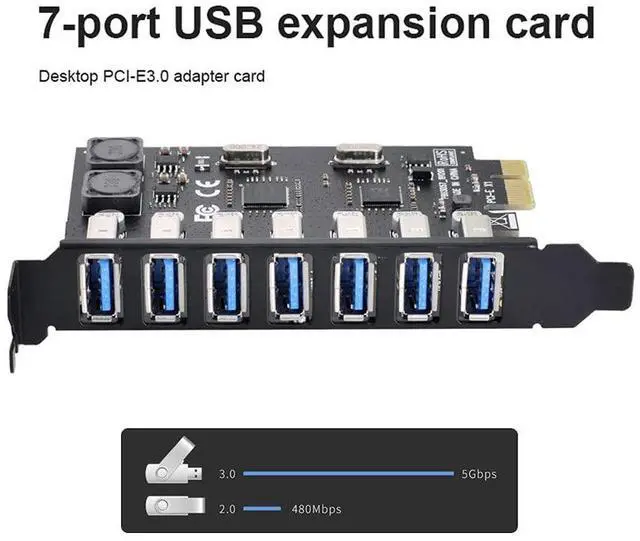 Alt view image 5 of 5 - Xiwai 7 Ports PCI-E to USB 3.0 HUB PCI Express Expansion Card Adapter 5Gbps for Motherboard