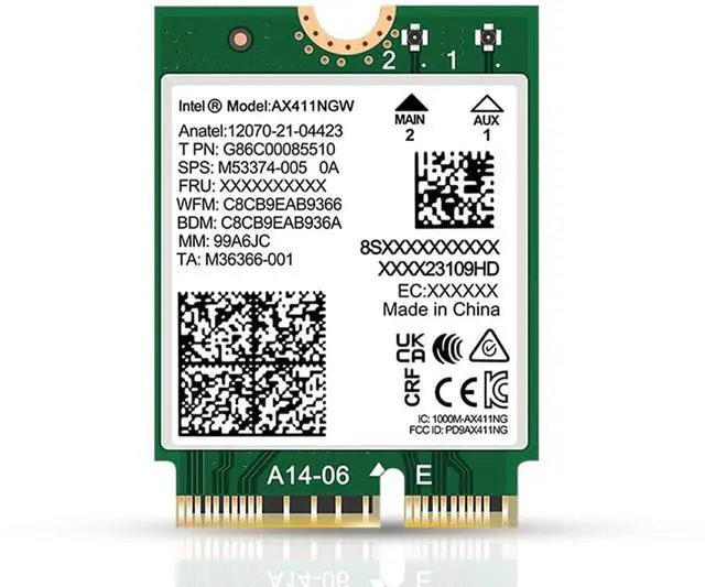 Main image of WiFi 6E Adapter for Intel AX411 | Tri-Band Wireless | Up to 3.0 Gbps | CNVio2 M.2 Format for PCs | Bluetooth 5.3 Support | for Intel 12th Gen and Newer CPUs, Windows 10/11, Linux | AX411NGW