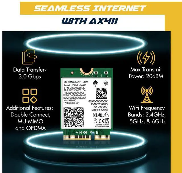 Alt view image 4 of 5 - WiFi 6E Adapter for Intel AX411 | Tri-Band Wireless | Up to 3.0 Gbps | CNVio2 M.2 Format for PCs | Bluetooth 5.3 Support | for Intel 12th Gen and Newer CPUs, Windows 10/11, Linux | AX411NGW