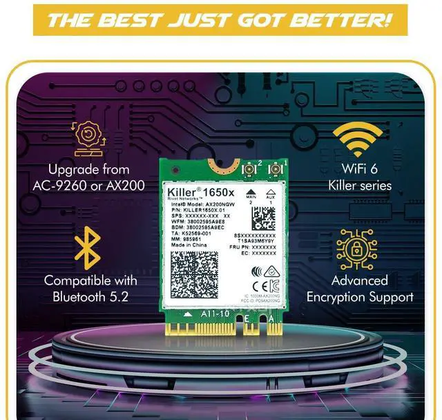 Alt view image 4 of 5 - HighZer0 Electronics AX1650x Killer Series WiFi 6 Upgrade | Gaming WiFi Adapter | M.2 WiFi Card for PC | 2.4 Gbps WiFi for PC | Supports Bluetooth 5.2 & Intel, AMD, Windows 10+, Linux