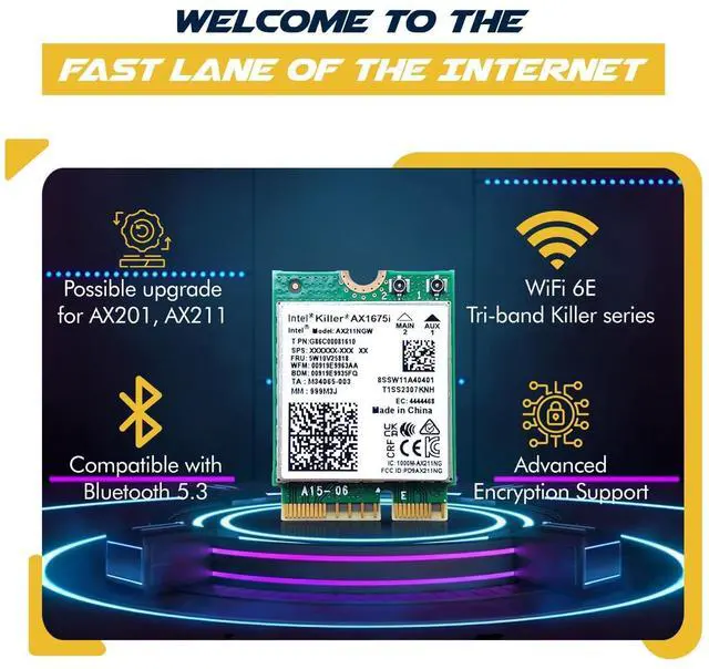 Alt view image 4 of 5 - HighZer0 Electronics AX1675i Killer Series Upgraded WiFi 6E Adapter | Gaming WiFi Adapter | CNVio2 M.2 WiFi Card | 2.4 Gbps WiFi for PC | Bluetooth 5.3 Support | Requires Intel 11th+ Gen CPU