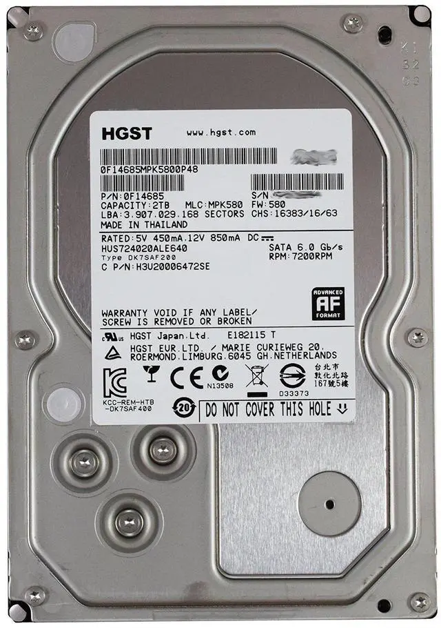 Alt view image 2 of 3 - HGST Ultrastar 7K4000 HUS724020ALE640 2 TB 3.5" Internal Hard Drive (0F14685) -