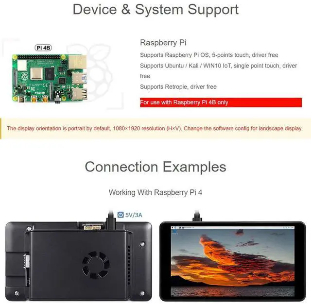 Alt view image 4 of 5 - waveshare 5.5inch Capacitive Touch AMOLED Display Compatoble with Raspberry Pi 4B Comes with Protection Case 1080×1920 Resolution HDMI Toughened Glass Panel
