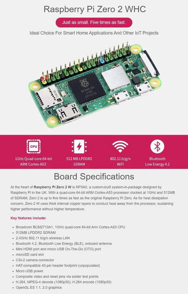 Alt view image 2 of 5 - Waveshare Package C Compatible with Raspberry Pi Zero 2 WHC Bundle with Zero V1.3 Camera Power Supply 5V/3A Micro Card 16GB Card Reader and So On (7 Items) with Pre-Solder Color Coded Pinheader