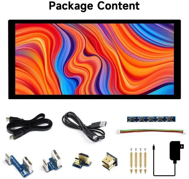 Alt view image 2 of 5 - waveshare 10.4inch QLED Quantum Dot Display, 1600×720 Resolution, Compatible with Raspberry Pi 5/4B/3B/Zero/Zero W/Zero 2W/Pico/Pico W/Pico WH, Jetson Nano and PC