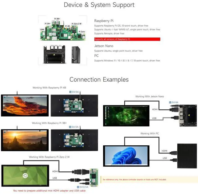 Alt view image 4 of 5 - waveshare 10.4inch QLED Quantum Dot Display, 1600×720 Resolution, Compatible with Raspberry Pi 5/4B/3B/Zero/Zero W/Zero 2W/Pico/Pico W/Pico WH, Jetson Nano and PC