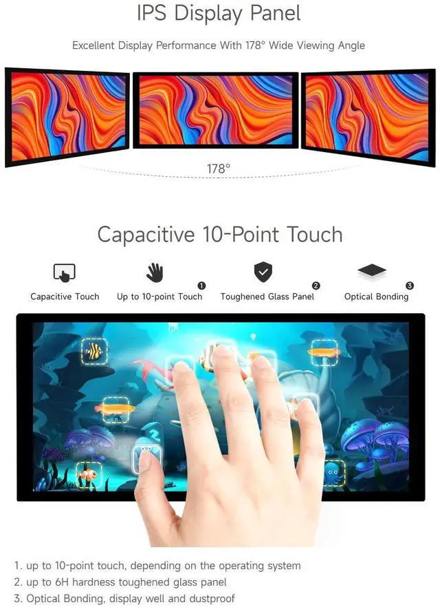 Alt view image 5 of 5 - waveshare 10.4inch QLED Quantum Dot Display, 1600×720 Resolution, Compatible with Raspberry Pi 5/4B/3B/Zero/Zero W/Zero 2W/Pico/Pico W/Pico WH, Jetson Nano and PC