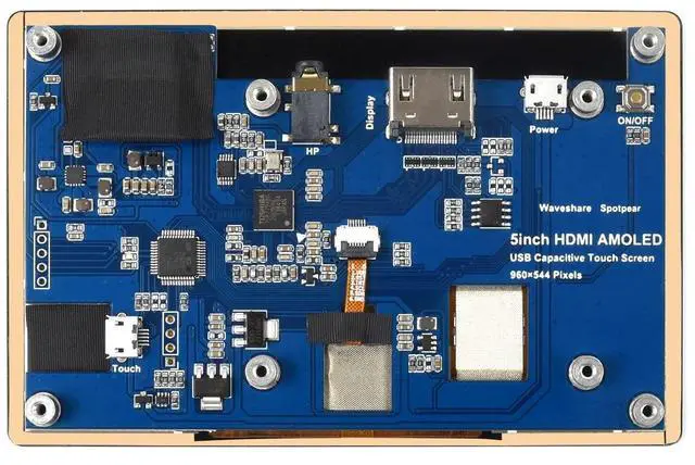 Alt view image 3 of 5 - waveshare 5inch Capacitive Touch AMOLED Display Compatible with Raspberry Pi 5/4B/3B+/3A+/2B/B+/A+/Zero/Zero W/WH/Zero 2W CM3+/4 960×544 Resolution HDMI Optical Bonding Supports Jetson Nano/Windows