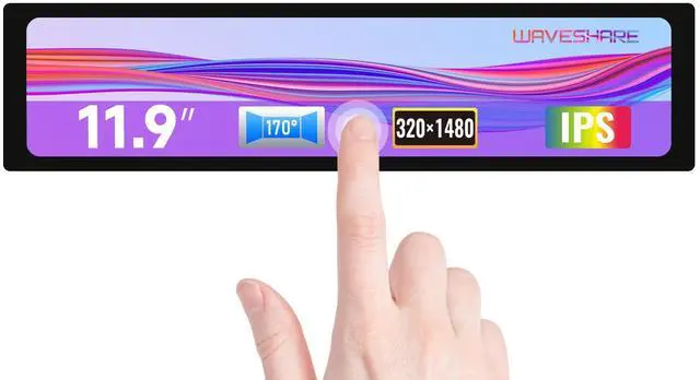 Main image of Waveshare 11.9inch Capacitive Touch Screen LCD Compatible with Raspberry Pi 5/4B/3B+/3A+/2B/B+/A+/Zero/Zero W/WH/Zero 2W CM3+/4 320×1480 Resolution HDMI IPS Supports Jetson Nano/Windows