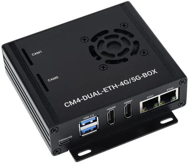 Main image of Waveshare Dual Gigabit Ethernet 5G/4G Mini-Computer Compatible with Raspberry Pi Compute Module 4 (NOT Included) with Metal Case and Cooling Fan