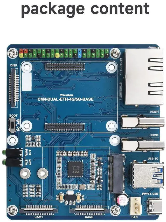 Alt view image 2 of 5 - Waveshare Dual Gigabit Ethernet 5G/4G Mini-Computer Compatible with Raspberry Pi Compute Module 4 (NOT Included) with Metal Case and Cooling Fan