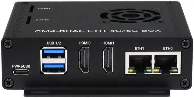 Alt view image 3 of 5 - Waveshare Dual Gigabit Ethernet 5G/4G Mini-Computer Compatible with Raspberry Pi Compute Module 4 (NOT Included) with Metal Case and Cooling Fan