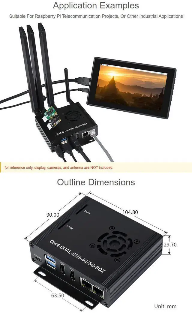 Alt view image 5 of 5 - Waveshare Dual Gigabit Ethernet 5G/4G Mini-Computer Compatible with Raspberry Pi Compute Module 4 (NOT Included) with Metal Case and Cooling Fan