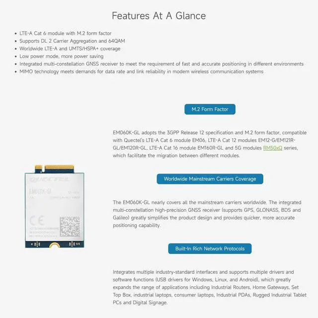 Alt view image 4 of 5 - Waveshare Quectel EM060K-GL Module, LTE-A Cat 6 Module with M.2 Form Factor, Global Multi-Band GNSS Positioning