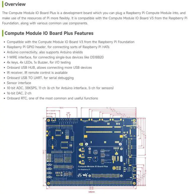 Alt view image 3 of 5 - Waveshare Compute Module IO Board Plus Development Composite Breakout Board for Developing with Raspberry Pi CM4S/CM3 CM3L Various Common Use Components