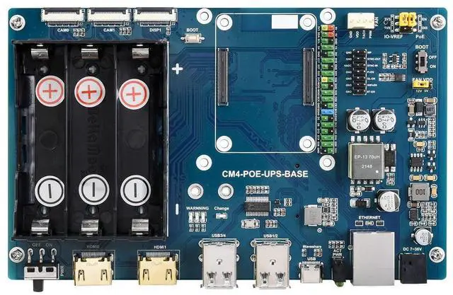 Main image of Waveshare PoE UPS Uninterruptible Power Supply Base Board for Raspberry Pi Compute Module 4 with Gigabit Ethernet/Dual HDMI/Quad USB2.0 etc.Interfaces