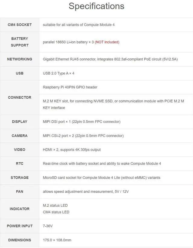 Alt view image 3 of 5 - Waveshare PoE UPS Uninterruptible Power Supply Base Board for Raspberry Pi Compute Module 4 with Gigabit Ethernet/Dual HDMI/Quad USB2.0 etc.Interfaces